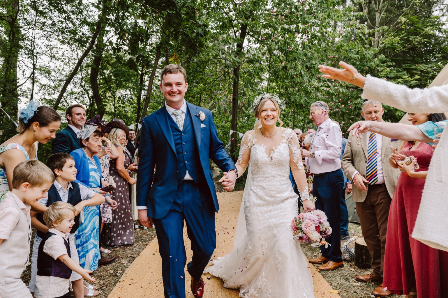 Confetti thrown in woodland